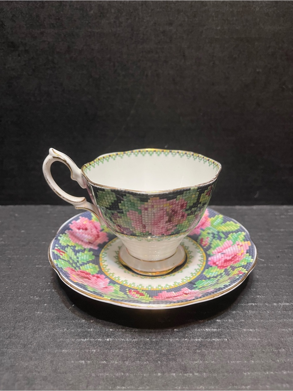 Vintage Royal Albert Bone China England Needlepoint Cup Saucer Set